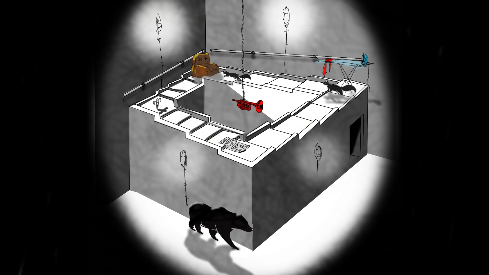A bear circling a never-ending staircase